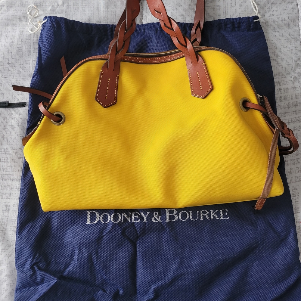 Dooney & Bourke Yellow Nylon Domed Satchel with Brown Accents - Picture 4 of 10
